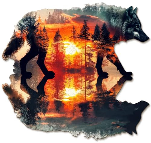 Blumuze Holzpuzzle Erwachsene, Wolf Holz Puzzle, Holzpuzzle Einzigartige Tierform Puzzleteile,Puzzles aus Tierteilen, Puzzle Holz Erwachsene mit Holzbox 94 Stück(S-21.5 * 20.1 cm)