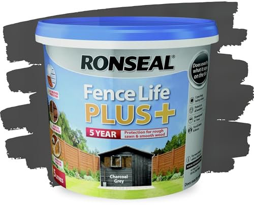SAVING HUB 2x Fence Paint 5L – Shed & Fence Life Plus Paint for Outdoor Wood – Weatherproof Garden Paints – For Rough Sawn & Smooth Timber – Exterior Wood Treatment, (Charcoal Grey, 5 Liter)