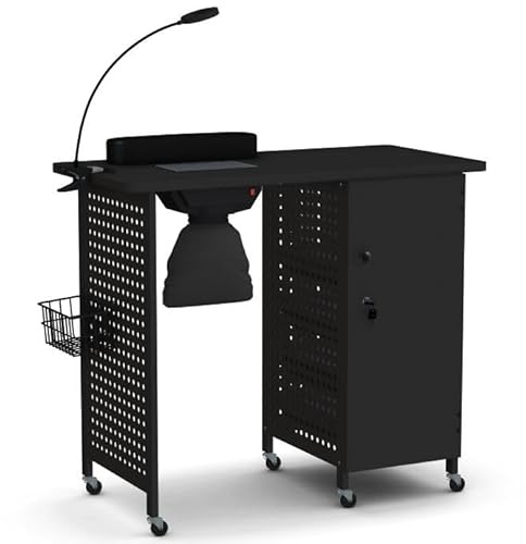 Homasis Rolling Mesa de Manicura, Mesa de Uñas con Recogedor de Polvo Eléctrico, Luz Ajustable con Clip, Caja Desmontable, Cesta de Metal, Almohada de Mano, Puerta con Llave y Cierre para Spa, Salón
