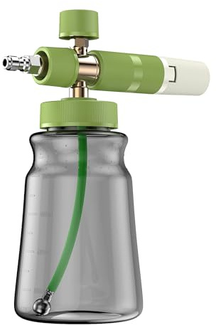 OHAYORI Canon a Mousse Voiture à Raccord Rapide 1/4, Lance à Mousse avec Noyau en Laiton, Bouteille Antidérapante 1L, Démontage Sans Outil, Buse Réglable, Bouton d’Écume pour Nettoyeur à Pression
