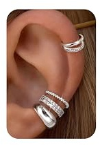 Morfetto 4 Paar Ear Cuff Gold Ohrclips Damen Ohne Ohrlöcher Fake Piercing | 14K Vergoldet, Wasserfest, Hypoallergen, Ohrklemmen Und Ohrmanschetten, Clip Ohrringe Für Fake Helix Piercing, Gold Silber