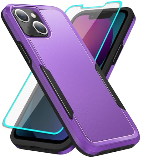 for iPhone 13 Mini Case with Screen Protector: Heavy Duty Protective Anti-scratch and ShockProof Double-Layer Protection Cover for iPhone 13 Mini (Purple)