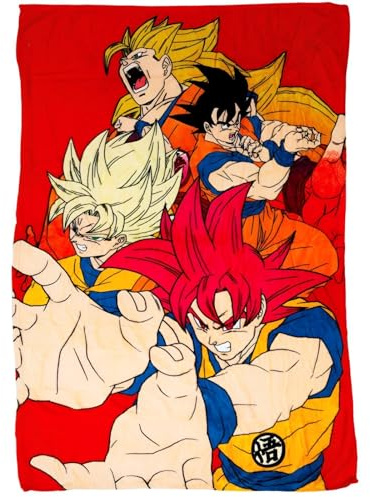 Aymax Dragon Ball Super Kuscheldecke 110x150 cm – Weiche Flanell Wohndecke mit Goku & Super Saiyajin Motiv – Offizielles Anime Lizenzprodukt – 100% Polyester