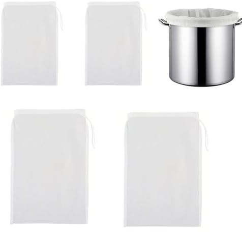 COAFTUG 4pcs Nylon Fine Mesh Bag 200 Micron Filter Bag 30cm*45cm/45 * 60cm Large Reusable Brew Bag Straining Bag with Drawstring Juice Press Bag Strainer Bag for Wine Homebrew Beer Cheesecloth Jelly