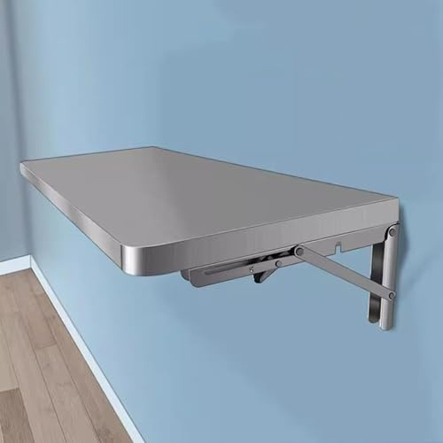 YCVAWEOD Klapptisch aus Edelstahl 60x40 cm Außenküchentisch 304 Edelstahl mit 0,8 mm gebürstetem, leicht montiertem Balkon Tisch und Platz sparendes Design LWX