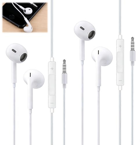 2 Stück kopfhörer mit Kabel in Ear, und Mikrofon, 3.5 mm Headset mit Lautstärkeregler und Fernbedienung, Stereo Kabel-Ohrhörer für Android Smartphone, Tablet, Laptop, MP3 Player und weitere Geräte