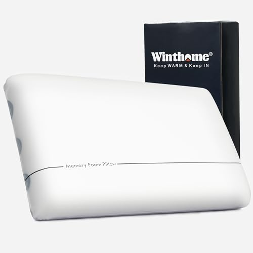 Winthome Memory Foam Pillow for Deep, Restful Sleep, Two-Sided Soft and Firm Neck Pain Pillow, 0 Glue, Slow Rebound, Suitable for Side, Back and Stomach Sleepers with Washable Cover (White)