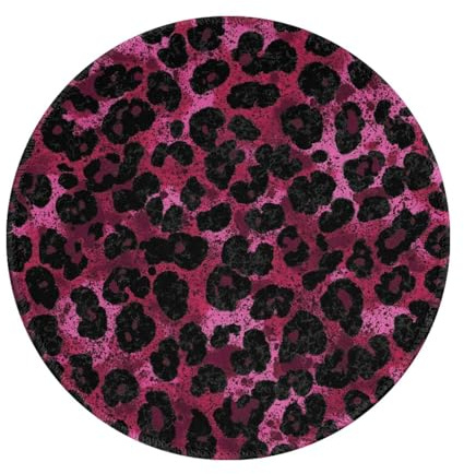 Mexpekil Petit tapis de souris rond imprimé léopard rose foncé avec base en caoutchouc antidérapant, accessoires de bureau pour le travail, les jeux, 20,3 cm