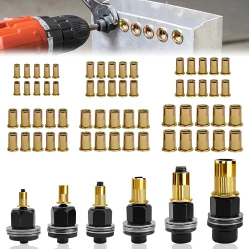 NCTNCX Nietmutternzange Set 6-teilig M3 M4 M5 M6 M8 M10 | Blindnietmutternzange, inkl. 60 Blindnietmuttern, für Blech, Aluminium, Kfz
