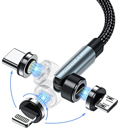 Kuulaa 7pin Cavo di ricarica magnetico 2M, 360° e 180°, ricarica rapida 3A e trasferimento dati per tipo C/Micro USB/i-Products