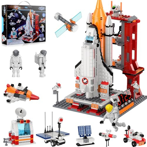 Space Shuttle 11-in-1 Stem Set, Juguete Espacial City Nave Espacial Kit de Construcción con Torre de Control & Figuras de Astronautas, Regalo para Niños Niños Niñas 6+ Años, 888 Piezas