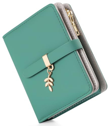 RRANCharltu Portefeuille Femme Cuir Porte Monnaie Petit RFID,Vert Vintage | Portefeuilles et Porte-Cartes,Fermeture éclair Poche à Monnaie,Fenêtre ID,Pendentif Feuille,Simili Cuir,Voyages,Cadeaux
