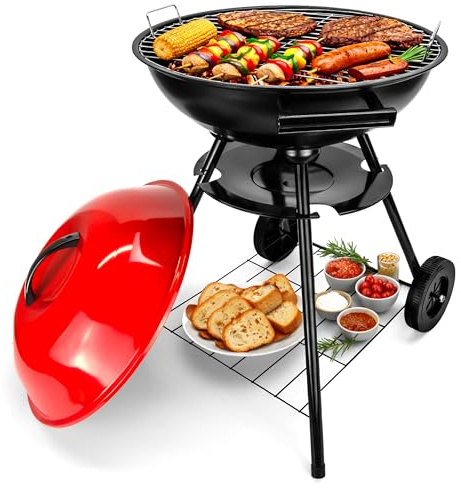 Verda Holzkohlegrill Kugelgrill Grillhöhe von ca. 72 cm Grillwagen Standgrill Vertikal BBQ Kompaktgrill mit Deckel, Grill Garten Balkon Camping SN2040G