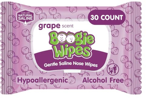 Boogie Wipes Grape 30ct Size 30ct Boogie Wipes Grape 30ct | Hypoallergenic & Alcohol-Free, Allergy Relief, Made with Natural Saline, Aloe, Chamomile & Vitamin E, Diaper Bag Essential