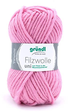 Gründl Filzwolle uni (Wolle zum Filzen, Stricken und Häkeln, Garn aus 100% Schurwolle, 50 g / 50 m, Nadelstärke: 8-9, 1 x 50 g), Rosa