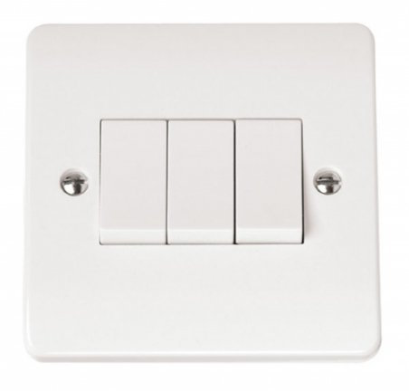 Click Mode CMA013 3 gang 2 way 10 ax triple light switch brilliant white plastic