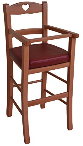 Ok Affarefatto Maddaloni Stuhl für Hochstuhl Bimbo Luxus, aus Holz, Farbe Kirschholz, mit Sitzfläche aus Kunstleder, Rot