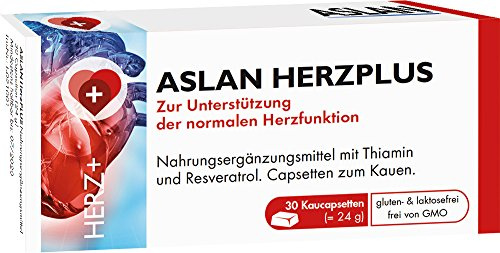 ASLAN HerzPLUS, 30 Kau-Capsetten (1-Monatspackung) – Unterstützung der normalen Herzfunktion, mit Vitamin B1 (Thiamin) und Resveratrol