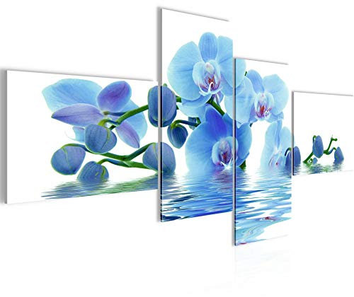 Runa Art Bild Modern Blumen Orchidee - Made in Germany - Wandbilder Feng Shui Blau 4 Teilig 200642c