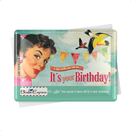 Nostalgic-Art Retro Blechpostkarte, It's Your Birthday! – Geschenk-Idee zum Geburtstag, Blechpostkarte, Mini-Blechschild im Vintage-Design, 10 x 14 cm