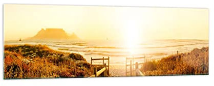 Panorama Bilder auf Glas 160x50cm Glasbild Sonnenaufgang Welle Insel Meer Groß XXL Wanddeko Bild im Glas Schlafzimmer Küche Wandbilder Dekoration Wohnzimmer Modern Wand Kunstdruck Art GAB160x50-3164