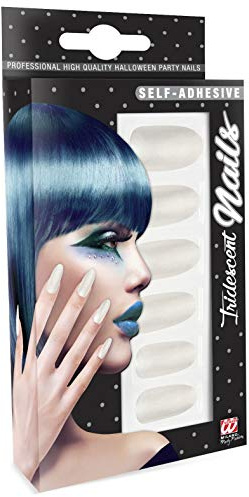W WIDMANN MILANO Party Fashion - Künstliche Fingernägel Perlmutt | 12 selbstklebende weiße Kunstnägel, Accessoires, Kostümzubehör für Karneval, Halloween und Mottoparty