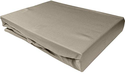 Bettwaesche-mit-Stil Mako Satin Spannbettlaken Spannlaken Spannbetttuch (180 cm x 200 cm, Matratzenhöhe 12-20 cm, Braun/Taupe)