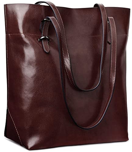 S-ZONE Damen Echtleder Tasche Shopper Groß Tote Handtasche Henkeltasche (Kaffee)