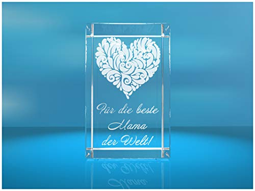 VIP-LASER 3D XL Glas Kristall mit verziertem Herz und Spruch Für die beste Mama der Welt! Gravur