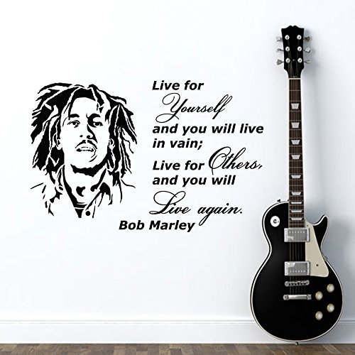 Vinyl Wandtattoo Zitat Bob Marley Lebe für Dich in Vain Live For Yourself In Vain Live For Others And You Will Live Again Reggae Musiker Wandaufkleber Wandsticker Wanddekoration für Musik Studio A530