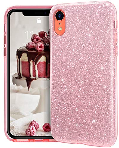 MATEPROX iPhone XR Custodia Trasparente Cover Ragazze Sottile e Sottile Lucida Glitter Scintillante Custodia per iPhone XR 6.1''(Rosa)