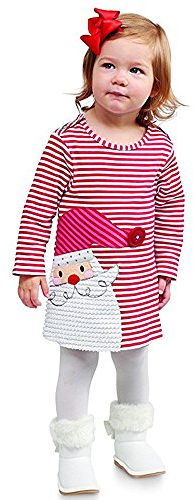 Ansenesna Baby Weihnachten Kleid Prinzessin Mädchen Elch Hirsch Weihnachtsmann Christmas Streifen Baumwolle Soft Elegant Weihnachts Kleider (130, Rot)