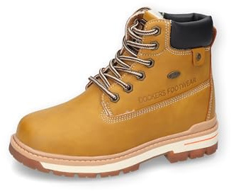 Dockers by Gerli Unisex - Kinder Combat Boots, Jungen,Mädchen Stiefeletten,wasserabweisend,warm gefüttert,Bootee,golden tan,34 EU