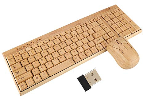 Set tastiera e mouse wireless, Tastiera da mouse ultra sottile in legno KG201 + MG94-N impermeabile per PC laptop, Aspetto di bambù