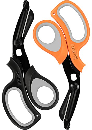 Medizinische Scheren mit Karabiner, 19 cm Bandageschere, hochwertig, fluoridbeschichtet, mit Antihaft-Klingen, 2 Stück, Schwarz/Orange
