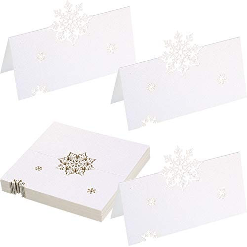 Cartes de Placement de Table en Perle Blanche de Flocons de Neige d0e Noël Cartes de Nom de Désign Découpe de Flocon de Neige pour Noël Soirée à Thème Frozen Hiver (30 Feuilles)