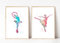 Din A4 Kunstdruck ohne Rahmen 2-teilig - Tanz Tänzerin Ballett Ballerina Aquarell Wasserfarbe rosa türkis Geschenk Druck Poster Bild