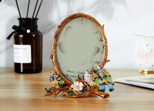 Cozomiz Bilderrahmen Vintage Barock antik Landhausstil Nostalgie Aufsteller Handgefertigtes Harz Portraitrahmen Fotorahmen Fotoaufsteller für die Inneneinrichtung 10x15cm Ovale Vögel