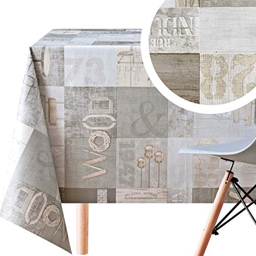 Tischdecke mit Hölzern Industrie-Loft Muster - Groß 300 x 140 cm Rechteckige, Strapazierfähig, Wasserdichtes und Abwischbare Wachstuch PVC Wachstuchtischdecke Rustikales Holzbrett in Beige Braun Grau