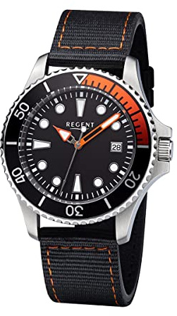 Regent Jugend & Herren Uhr BA-641 mit schwarzen Textil- und Lederband
