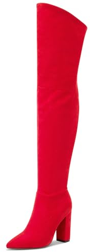 Castamere Donna Moda Cerniera Stivali Sopra il Ginocchio Tacco a Blocco 10CM Tacco Alto Rosso Scamosciato Scarpe EU 38