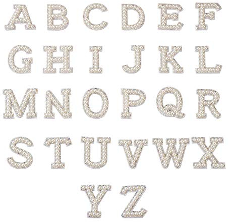 Beadthoven Strass-Aufnäher, A-Z Buchstaben, 3D Besticktes Abzeichen, Dekoration, Reparaturflicken für Hüte, Hemden, Schuhe, Jeans, Taschen, 26 Stück