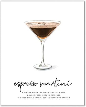 Modern Day Art Espresso Martini Cocktail-Wandkunst, illustriertes Alkohol-Poster mit Zutaten, Vintage-Bar-Poster, Wanddekoration, ungerahmt, 20,3 x 25,4 cm