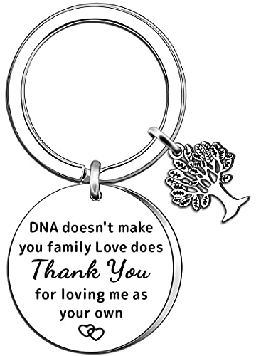 AMZQ Schlüsselanhänger für Stiefvater, Stiefmutter, Schwiegervater, Schwiegermutter, Stammbaum-Geschenke