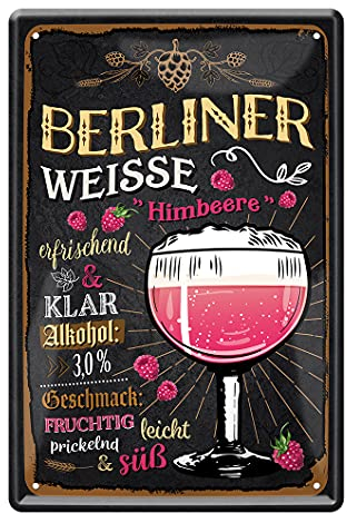 Berliner Weisse Himbeere Bier Blechschild - Retro Deko Metallschild Zubehör Ausstattung für Bar Kneipe Theke Kellerbar Partyraum Partykeller Biergarten Man Cave Pub - Bier Geschenkidee - 20x30cm