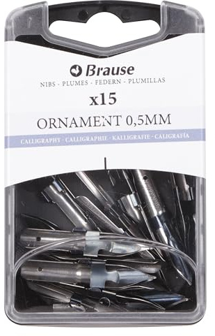 Brause 152005B - Packung mit 15 Ornamentfedern 0,5mm, mit Reservoir, für Überschriften und Ornament, ideal für Kalligraphie, 1 Box