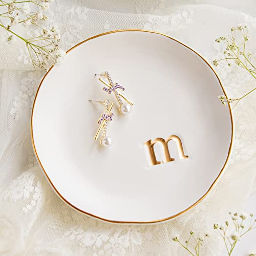 COLLECTIVE HOME - Ceramic Jewelry Tray, Decorative Trinket Dish for Rings Earrings Necklaces Bracelet Watch Keys, Birthday Mother's Day Christmas Gift for Women, 4.75, White Surface (M)