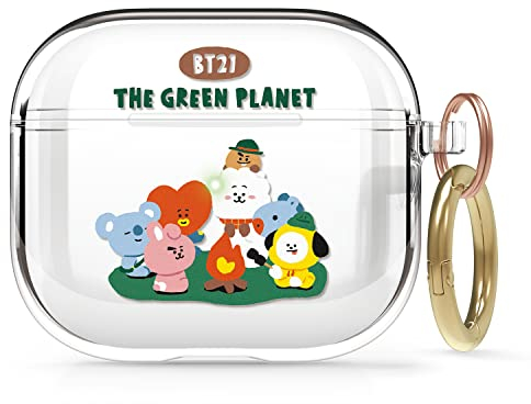 elago l BT21 Green Planet Funda Híbrida Compatible con Apple AirPods 3ª generación, Material de TPU Duradero, Amarilleo Reducido, Protección Completa, Carga Inalámbrica [Mercancía Oficial] (Camping)
