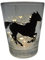 Lichtidee Teelicht Glas Windlicht Tischlicht Print mit galopierendes Pferd schwarz Handmade Unikat Ostern Muttertaggeschenk, Höhe 8cm,