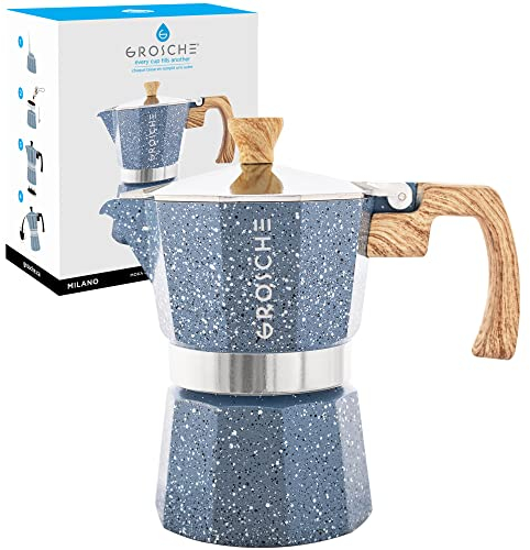 GROSCHE Milano Mokkakanne, Espressokocher für den Herd, Greca-Kaffeemaschine, Herd-Kaffeemaschine und Espressokocher Perkolator (Indigo, 3 Tassen)
